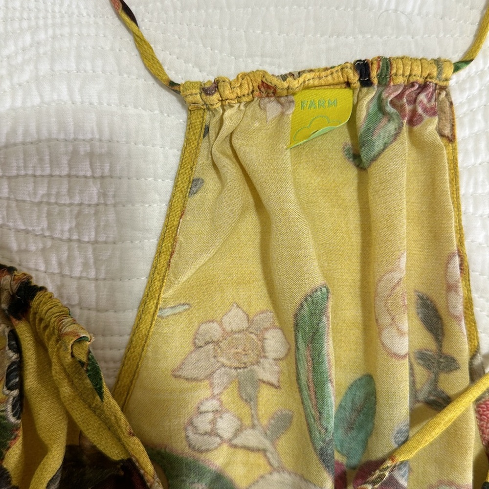 NEW FARM RIO NWOT YELLOW BLACK WHITE SMOCKED DRESS FLORAL ADJUSTABLE STRAPS - Picture 6 of 8